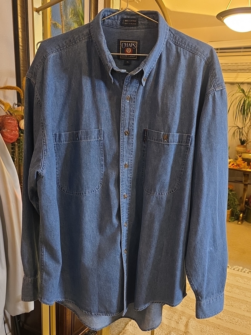 Chaps Men's Blue Denim Long-Sleeve Button-Down Shirt